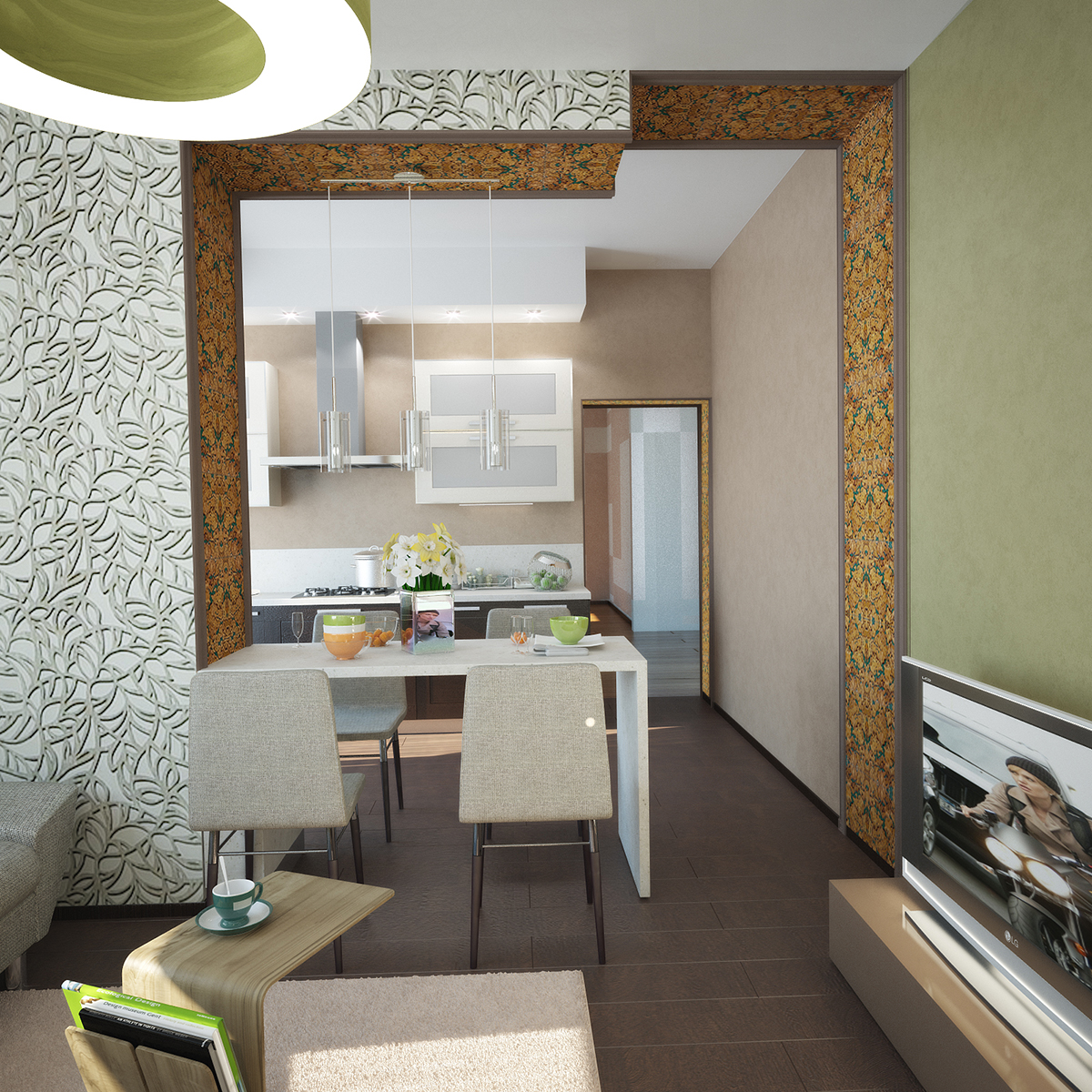 Разработка дизайна для коттеджа в поселке Ямное: кухня и гостиная, фото 4