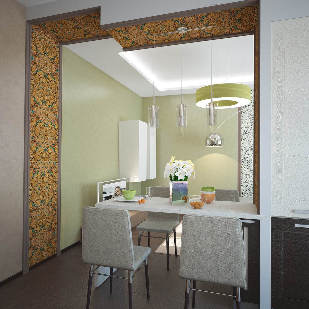 Разработка дизайна для коттеджа в поселке Ямное: кухня и гостиная, фото 3