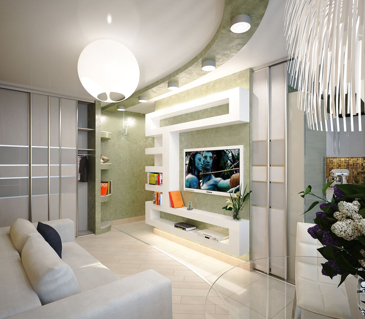 Разработка дизайна интерьера для квартиры на улице Таранченко: гостиная, фото 1