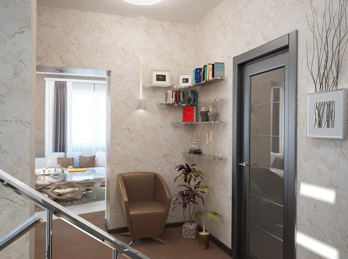 Разработка дизайна интерьера для коттеджа в Воронеже: прихожая и лестница на 2 этаж, фото 3 Разработка дизайна интерьера для коттеджа в Воронеже: прихожая и лестница на 2 этаж, фото 3