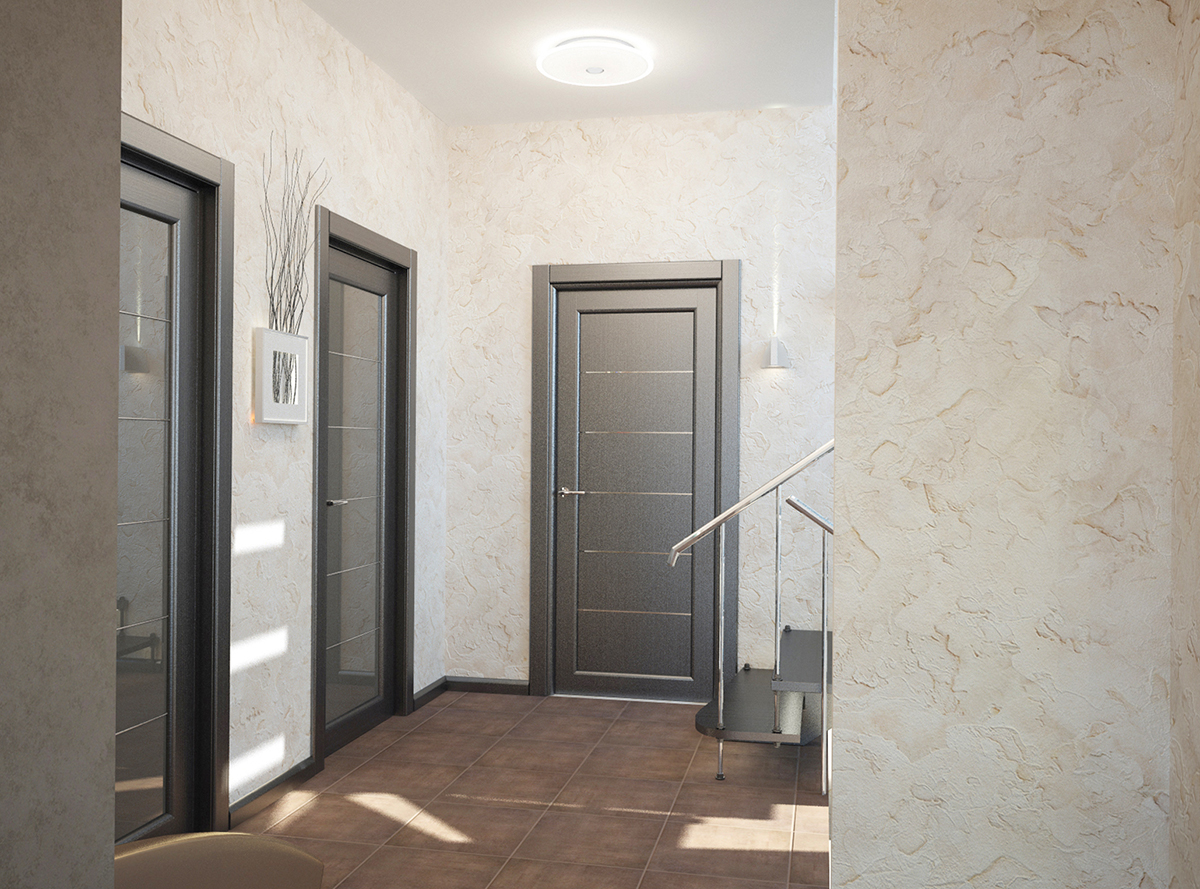 Разработка дизайна интерьера для коттеджа в Воронеже: прихожая и лестница на 2 этаж, фото 2 Разработка дизайна интерьера для коттеджа в Воронеже: прихожая и лестница на 2 этаж, фото 2