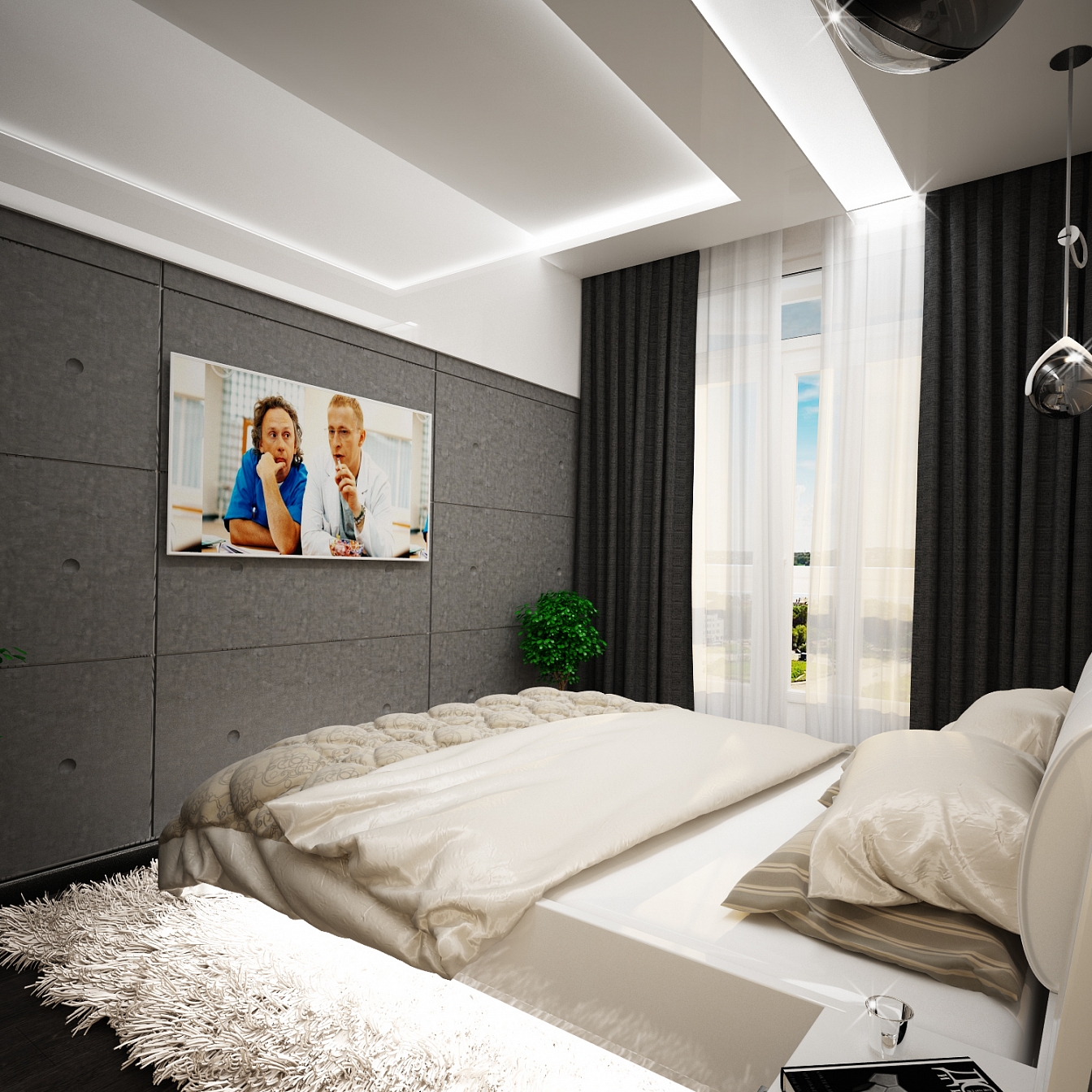 Разработка дизайна интерьера для квартиры на проспекте Патриотов: спальня, фото 2 Разработка дизайна интерьера для квартиры на проспекте Патриотов: спальня, фото 2