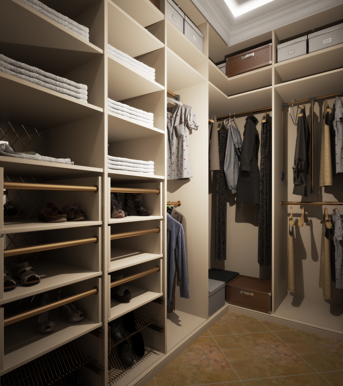 Разработка и реализация дизайн проекта коттеджа в поселке Ямное: гардеробная, фото 1 Разработка и реализация дизайн проекта коттеджа в поселке Ямное: гардеробная, фото 1