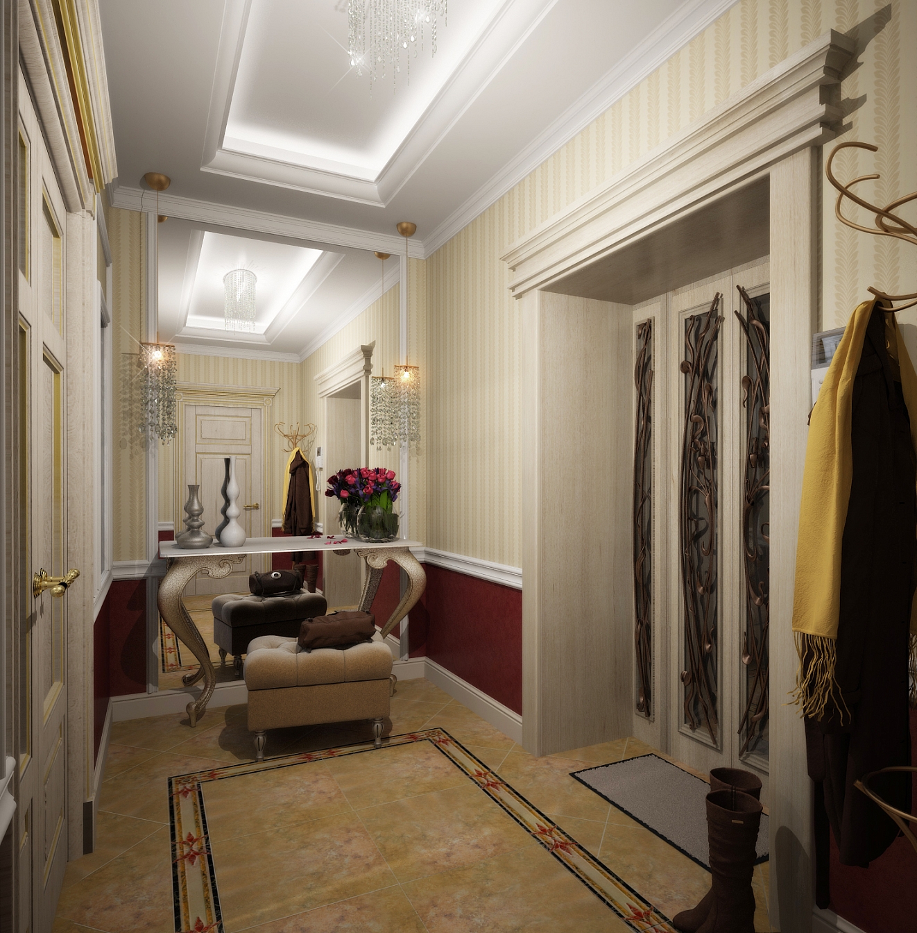 Разработка и реализация дизайн проекта коттеджа в поселке Ямное: прихожая, фото 3 Разработка и реализация дизайн проекта коттеджа в поселке Ямное: прихожая, фото 3