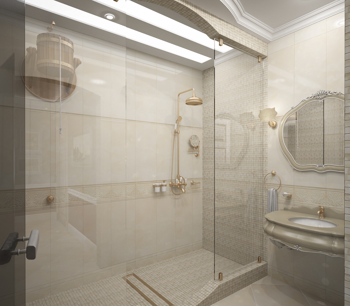 Разработка и реализация дизайн проекта коттеджа в поселке Ямное: душевая, фото 1 Разработка и реализация дизайн проекта коттеджа в поселке Ямное: душевая, фото 1