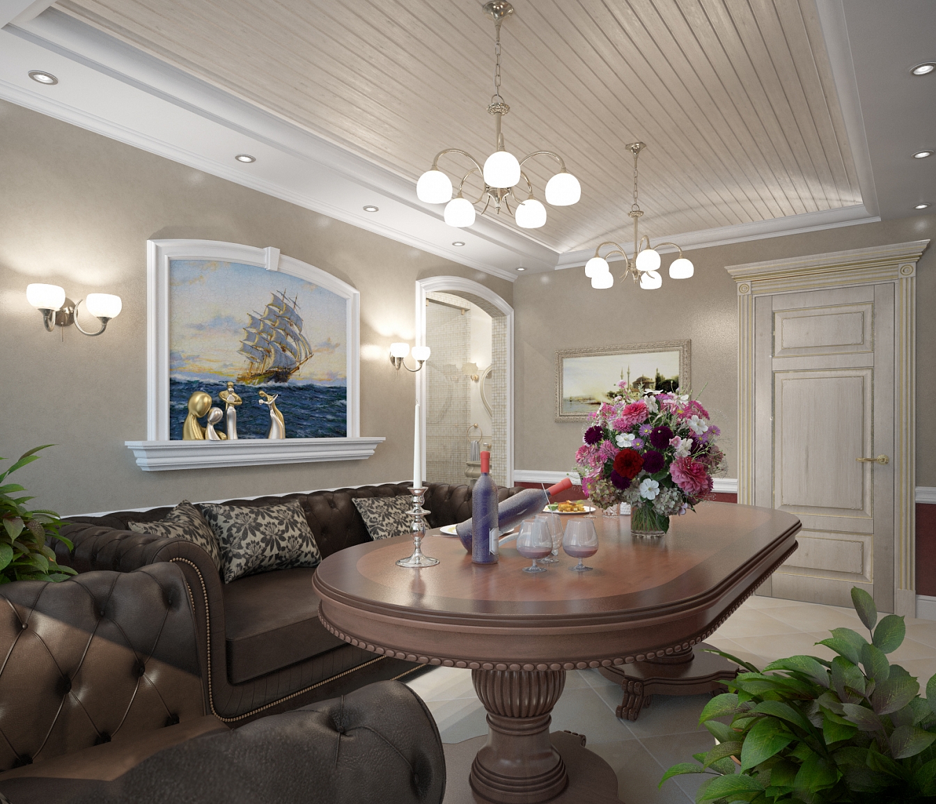 Разработка и реализация дизайн проекта коттеджа в поселке Ямное: гостиная, фото 2 Разработка и реализация дизайн проекта коттеджа в поселке Ямное: гостиная, фото 2