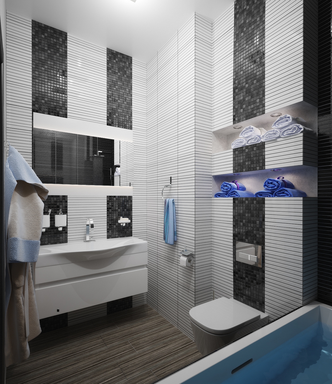 Разработка дизайна интерьера для квартиры на проспекте Патриотов: ванная комната, фото 1 Разработка дизайна интерьера для квартиры на проспекте Патриотов: ванная комната, фото 1