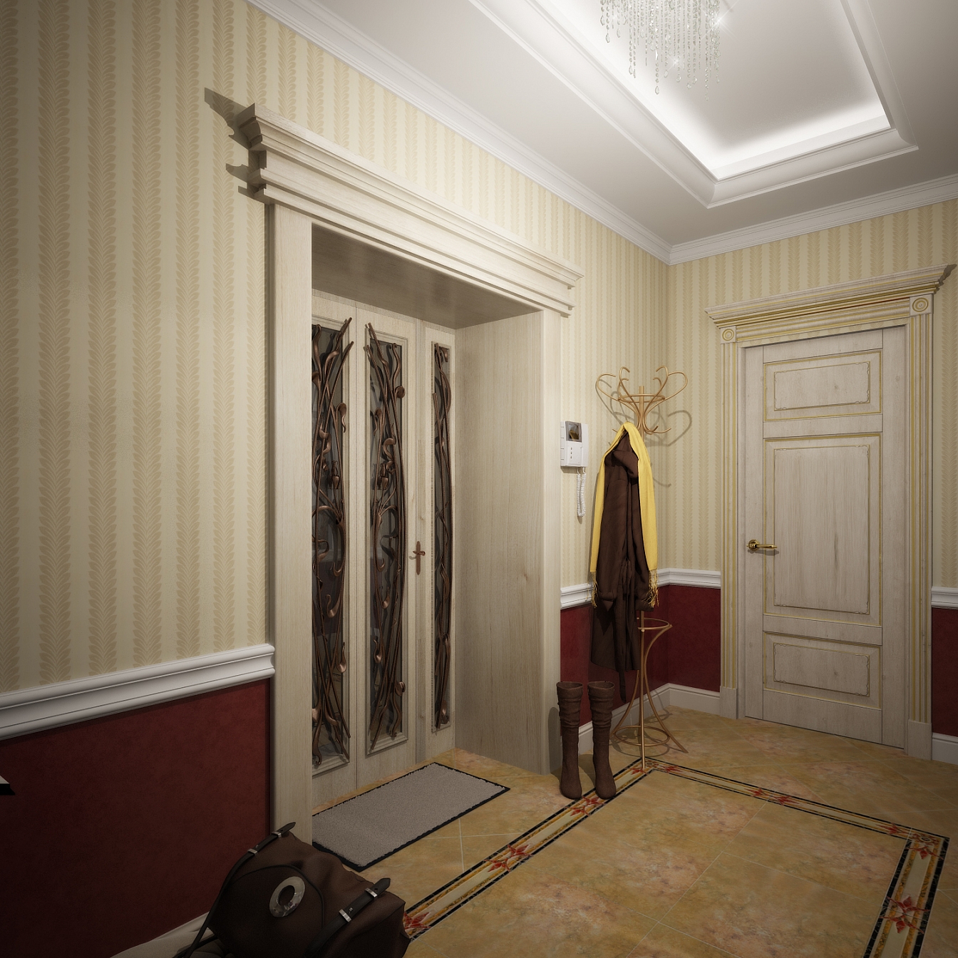 Разработка и реализация дизайн проекта коттеджа в поселке Ямное: прихожая, фото 2 Разработка и реализация дизайн проекта коттеджа в поселке Ямное: прихожая, фото 2