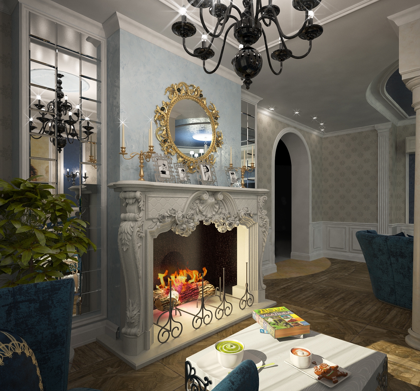 Разработка и реализация дизайн проекта коттеджа в поселке Ямное: каминный зал, фото 2 Разработка и реализация дизайн проекта коттеджа в поселке Ямное: каминный зал, фото 2