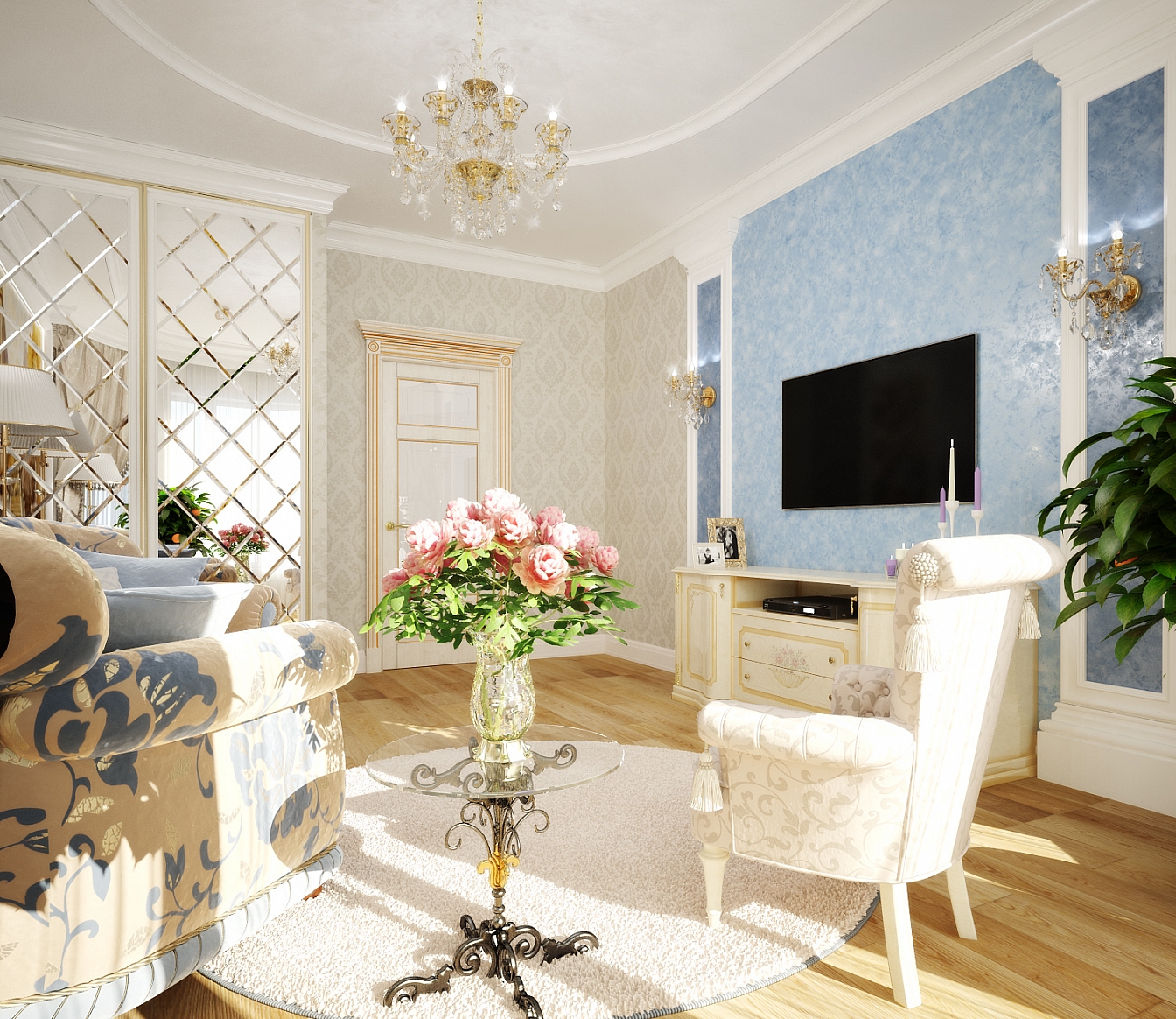 Разработка и реализация дизайн проекта коттеджа в поселке Ямное: гостиная, фото 5 Разработка и реализация дизайн проекта коттеджа в поселке Ямное: гостиная, фото 5