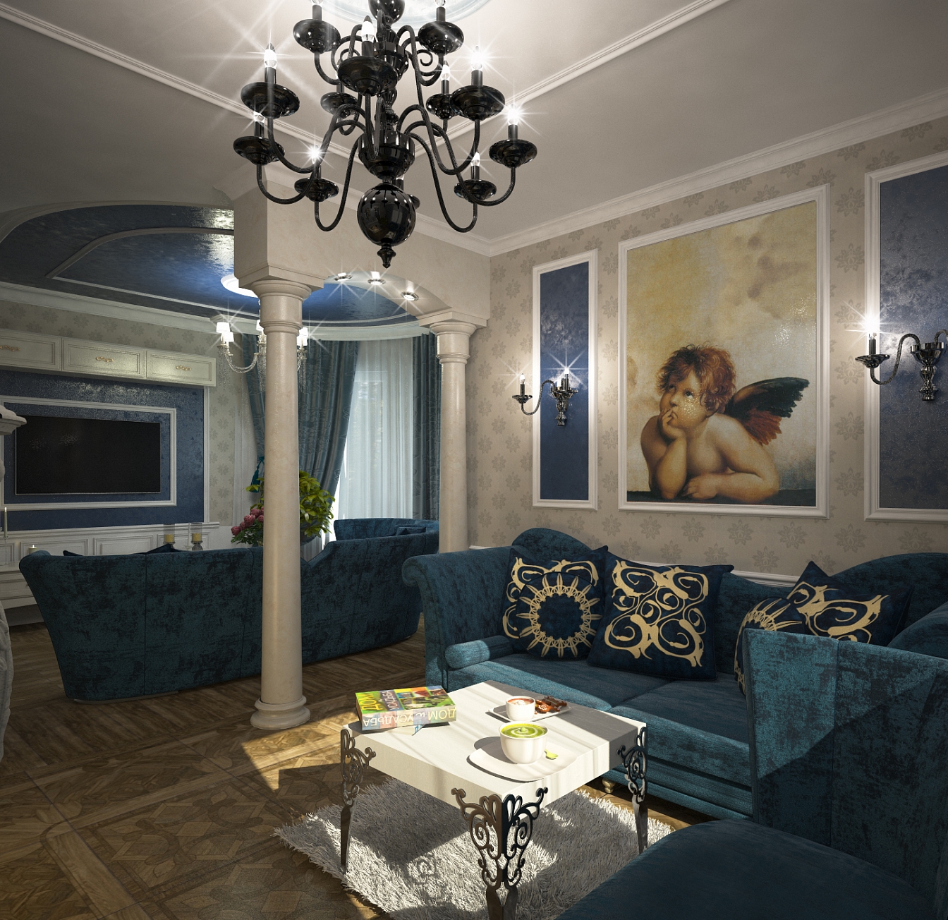 Разработка и реализация дизайн проекта коттеджа в поселке Ямное: каминный зал, фото 1 Разработка и реализация дизайн проекта коттеджа в поселке Ямное: каминный зал, фото 1