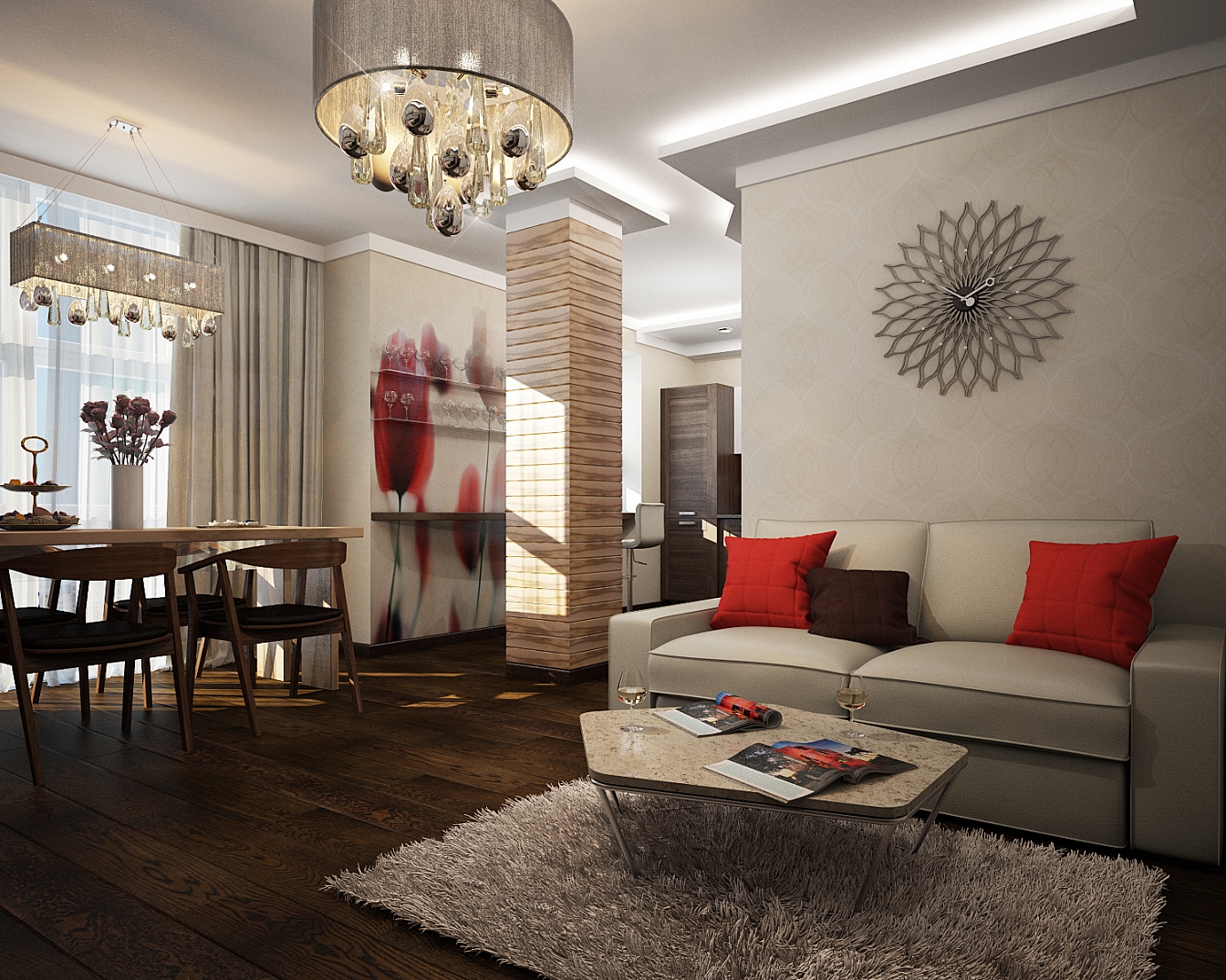Разработка дизайна квартиры на Димитрова: гостиная, фото 1