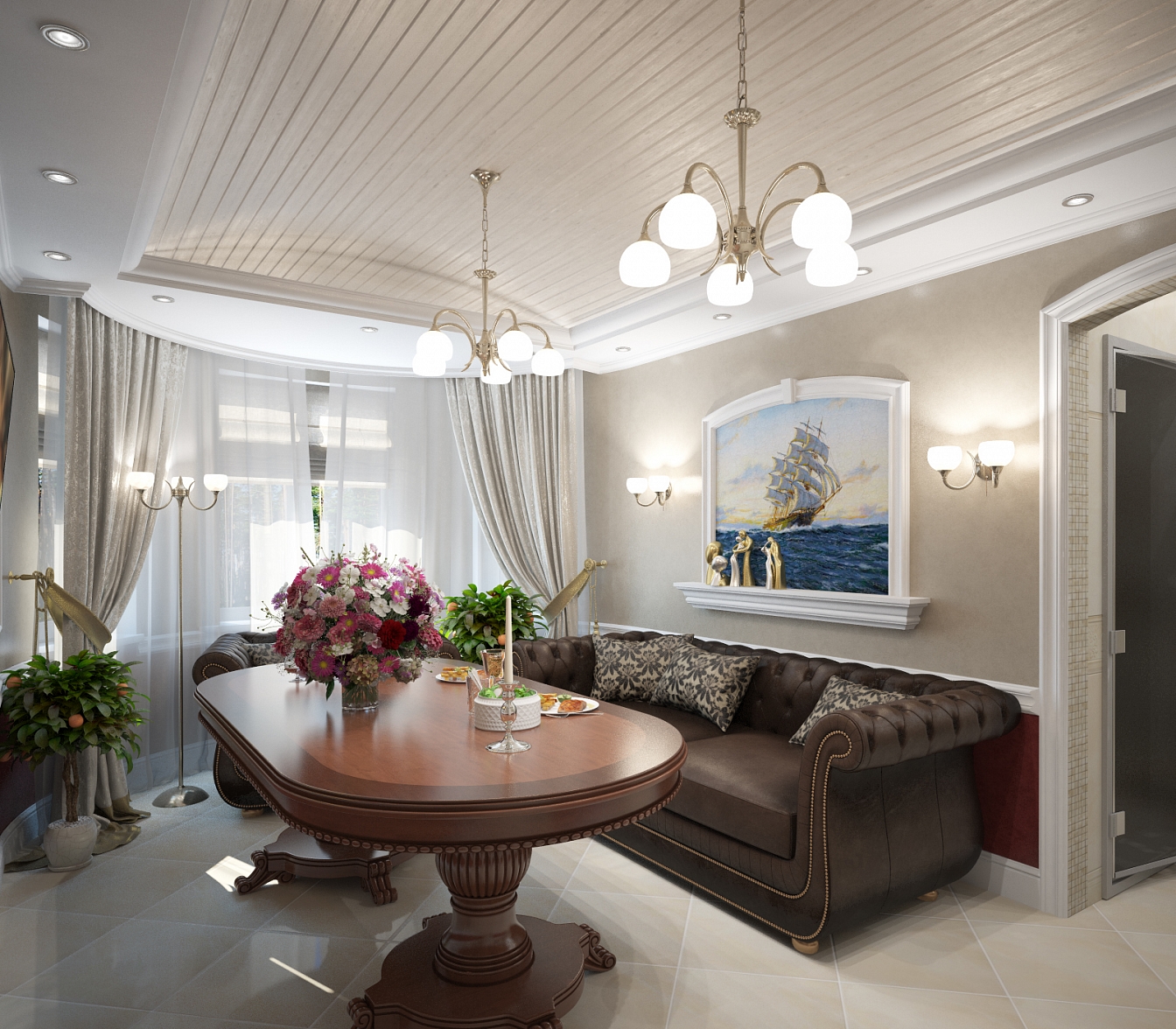 Разработка и реализация дизайн проекта коттеджа в поселке Ямное: гостиная, фото 3 Разработка и реализация дизайн проекта коттеджа в поселке Ямное: гостиная, фото 3